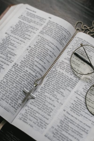 a close up shot of an open bible